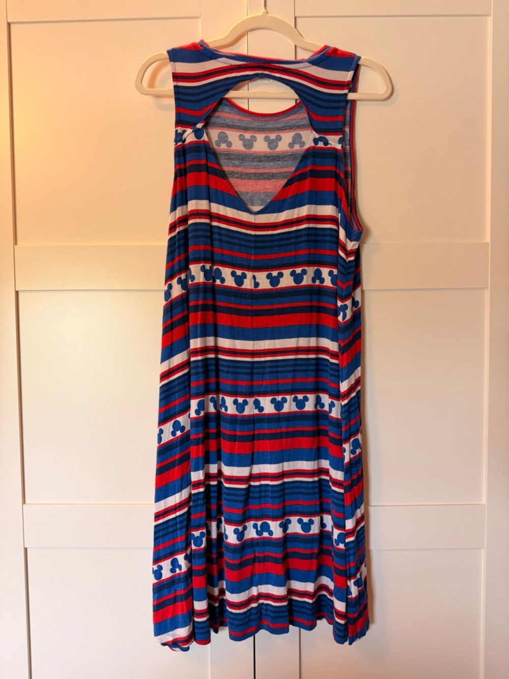 Striped Patriotic Sleeveless Swing Dress with Mickey Print - Picture 2 of 6